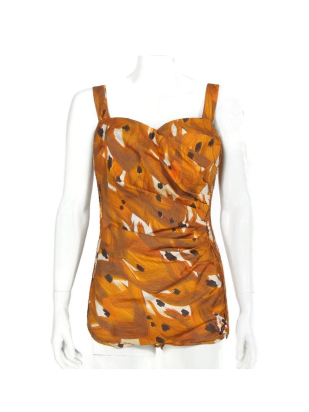 Vintage 50s Jantzen  Swimsuit Tribal Tiki Brown Orange Italy One Piece Sz 42 598